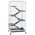 Large 6 Level Rolling Pet Cage with 3 Doors, Pet Bowl, and Water Bottle for Small Animals, White