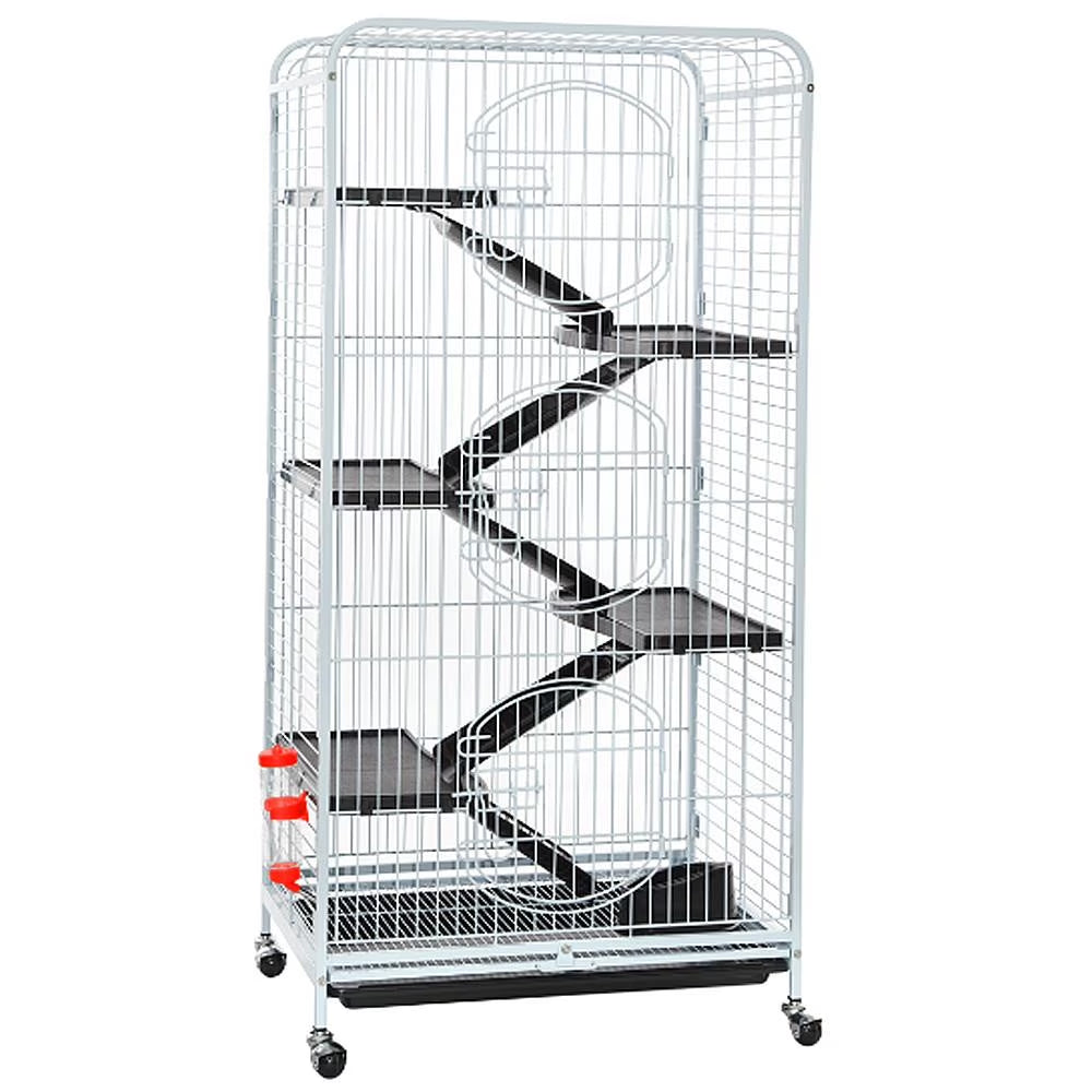 Large 6 Level Rolling Pet Cage with 3 Doors, Pet Bowl, and Water Bottle for Small Animals, White