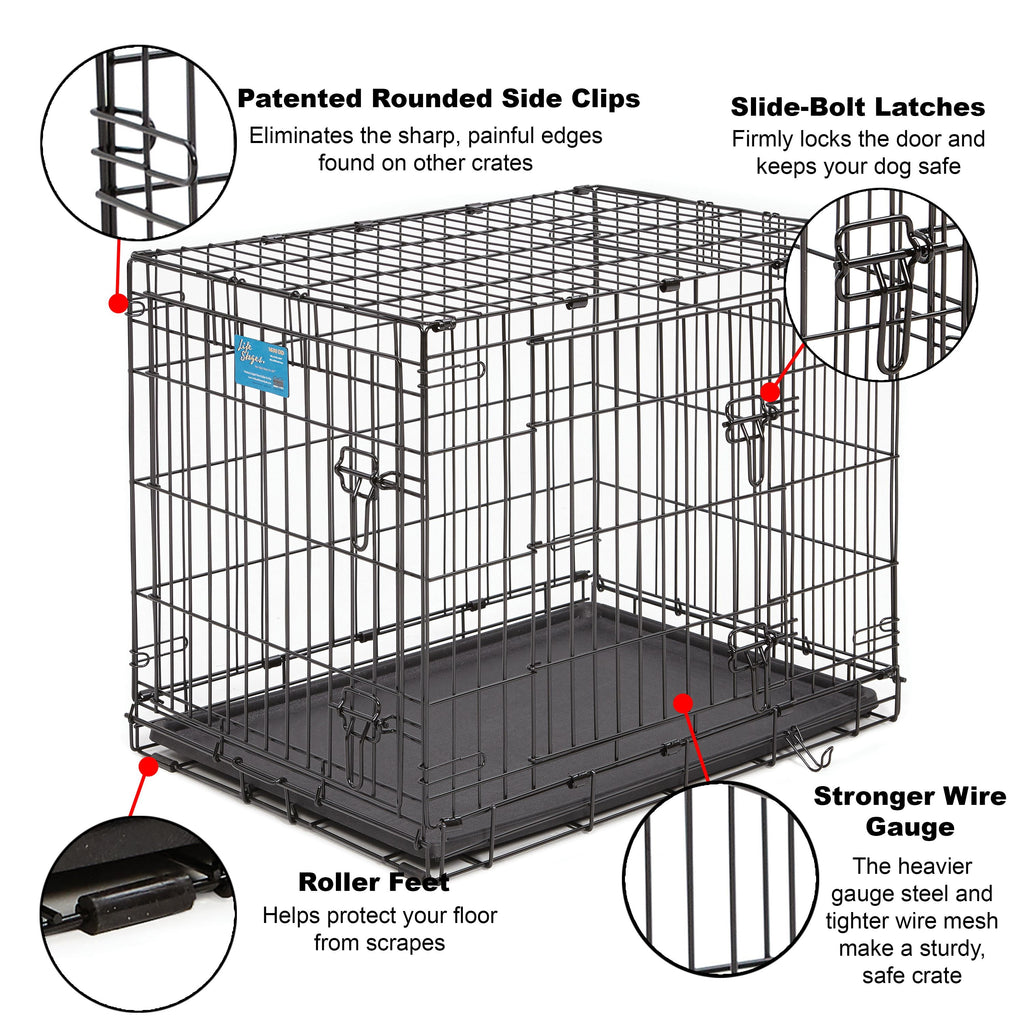 Medium Dog Crate Newly Enhanced Lifestages 30' Double Door Folding Metal Dog Crate with Divider Panel, Floor Protecting Feet & Dog Pan, 1630DD, 30.6L X 19.3W X 21.4H Inches
