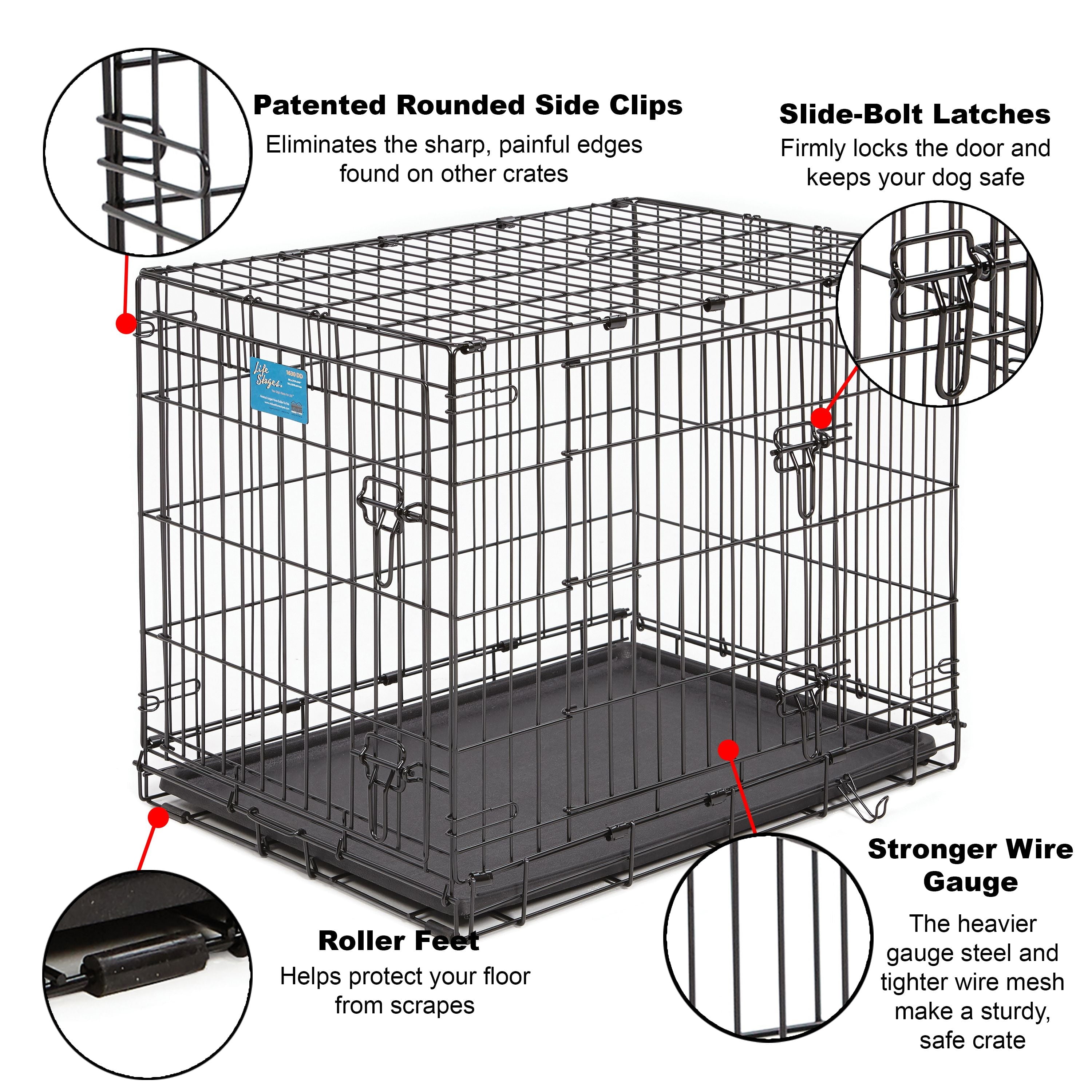 Medium Dog Crate Newly Enhanced Lifestages 30' Double Door Folding Metal Dog Crate with Divider Panel, Floor Protecting Feet & Dog Pan, 1630DD, 30.6L X 19.3W X 21.4H Inches