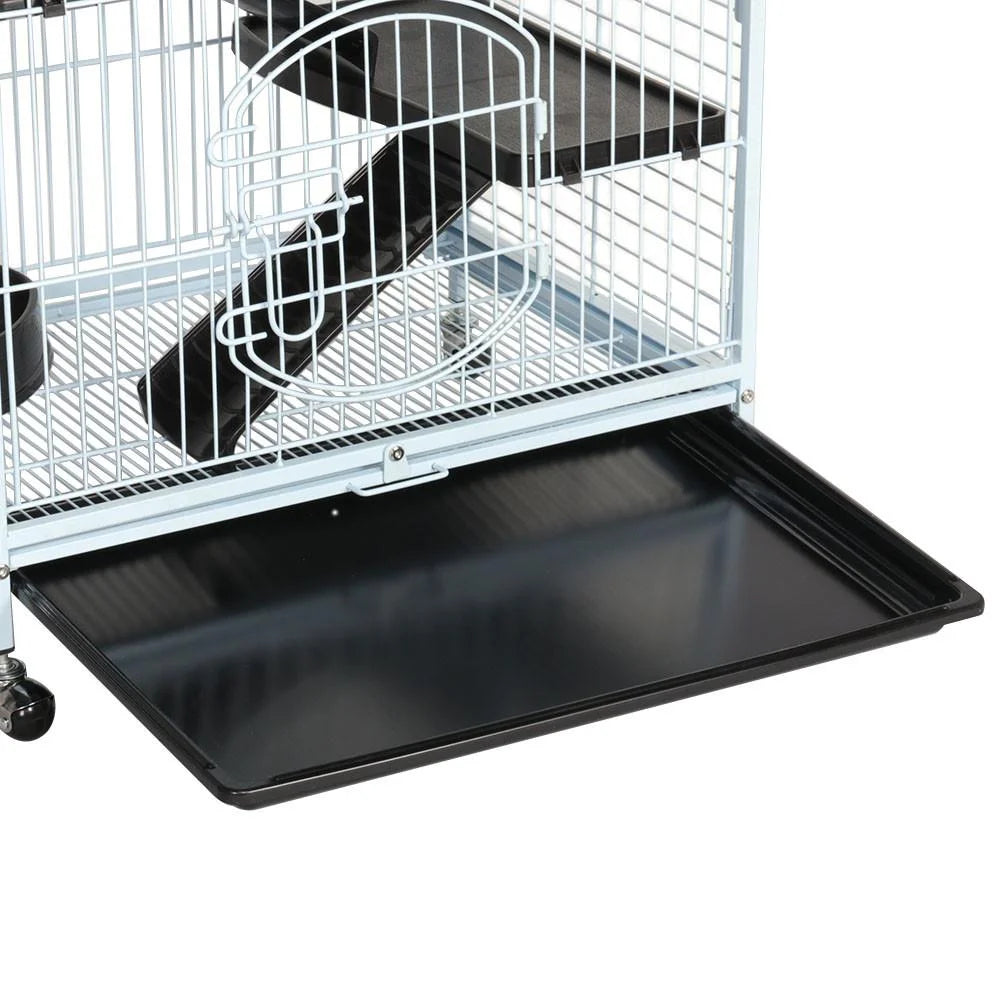 Large 6 Level Rolling Pet Cage with 3 Doors, Pet Bowl, and Water Bottle for Small Animals, White