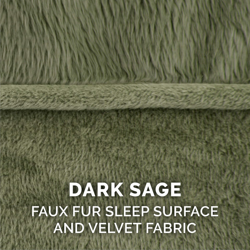 Replacement Dog Bed Cover Faux Fur & Velvet Sofa-Style, Machine Washable - Dark Sage, Jumbo (X-Large)