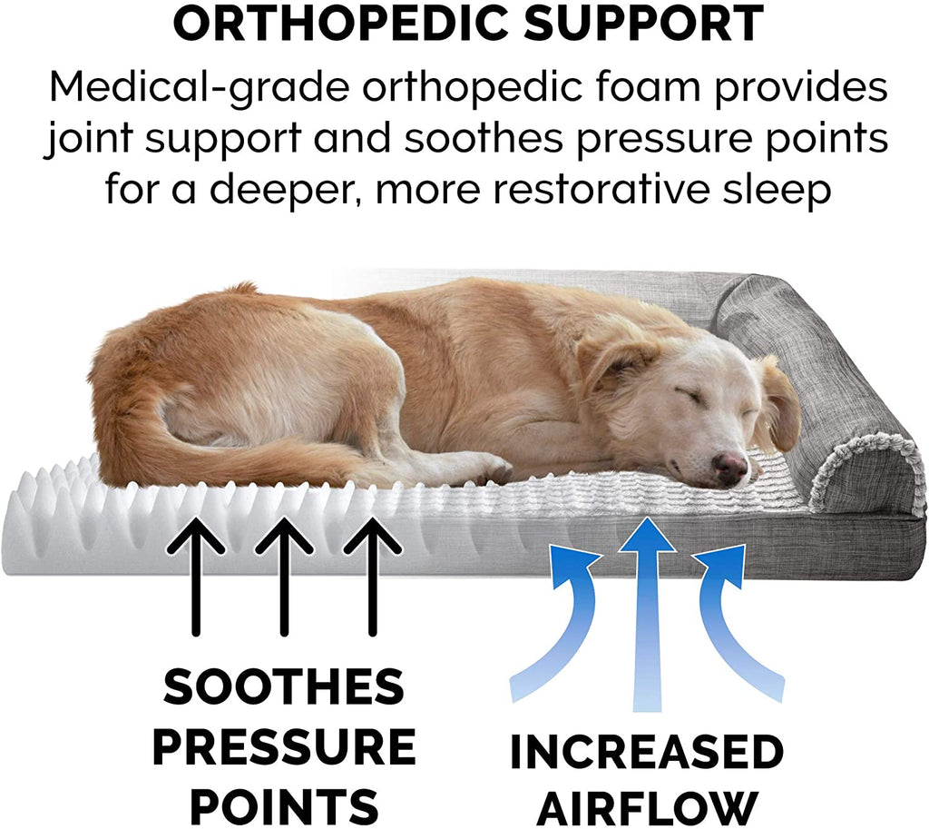Orthopedic Dog Bed for Medium/Small Dogs W/ Removable Bolsters & Washable Cover, for Dogs up to 35 Lbs - Luxe Faux Fur & Performance Linen Sofa - Charcoal, Medium