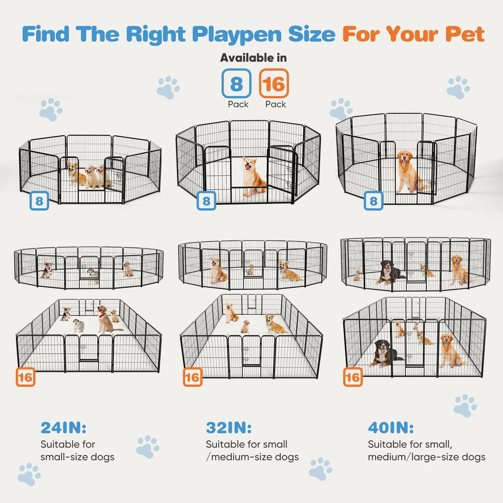 Dog Playpen, 16 Panels 32" Foldable Heavy Duty Metal Puppy Exercise Pen with Doors Indoor Outdoor