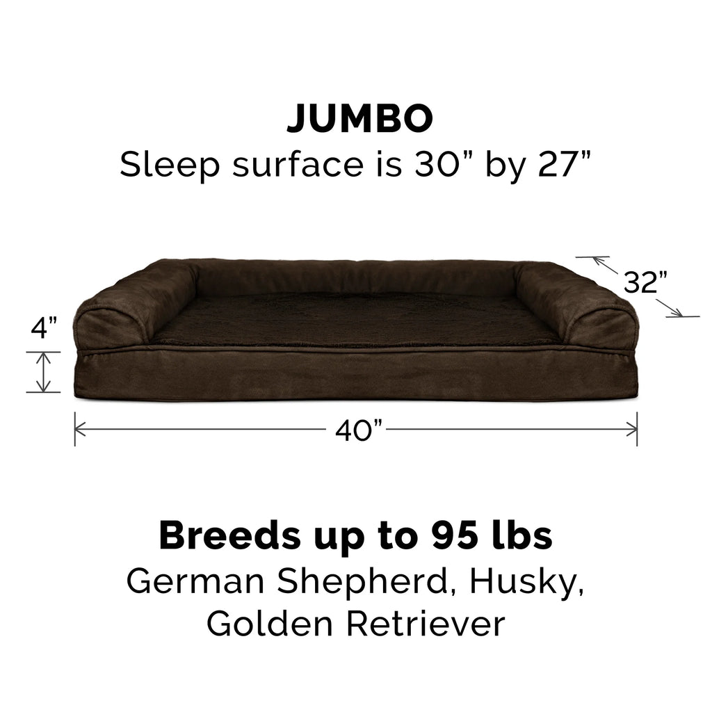 Plush & Suede Cooling Gel Foam Top Sofa Pet Bed for Dogs & Cats - Espresso, Jumbo