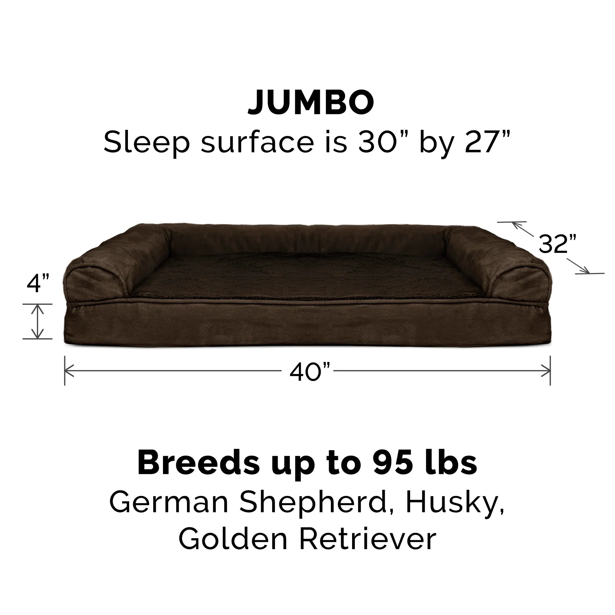 Plush & Suede Cooling Gel Foam Top Sofa Pet Bed for Dogs & Cats - Espresso, Jumbo