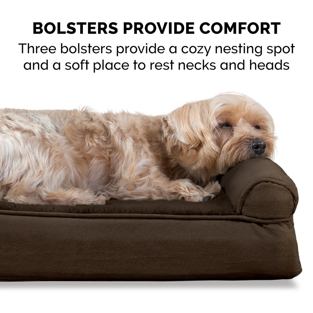 Plush & Suede Cooling Gel Foam Top Sofa Pet Bed for Dogs & Cats - Espresso, Jumbo