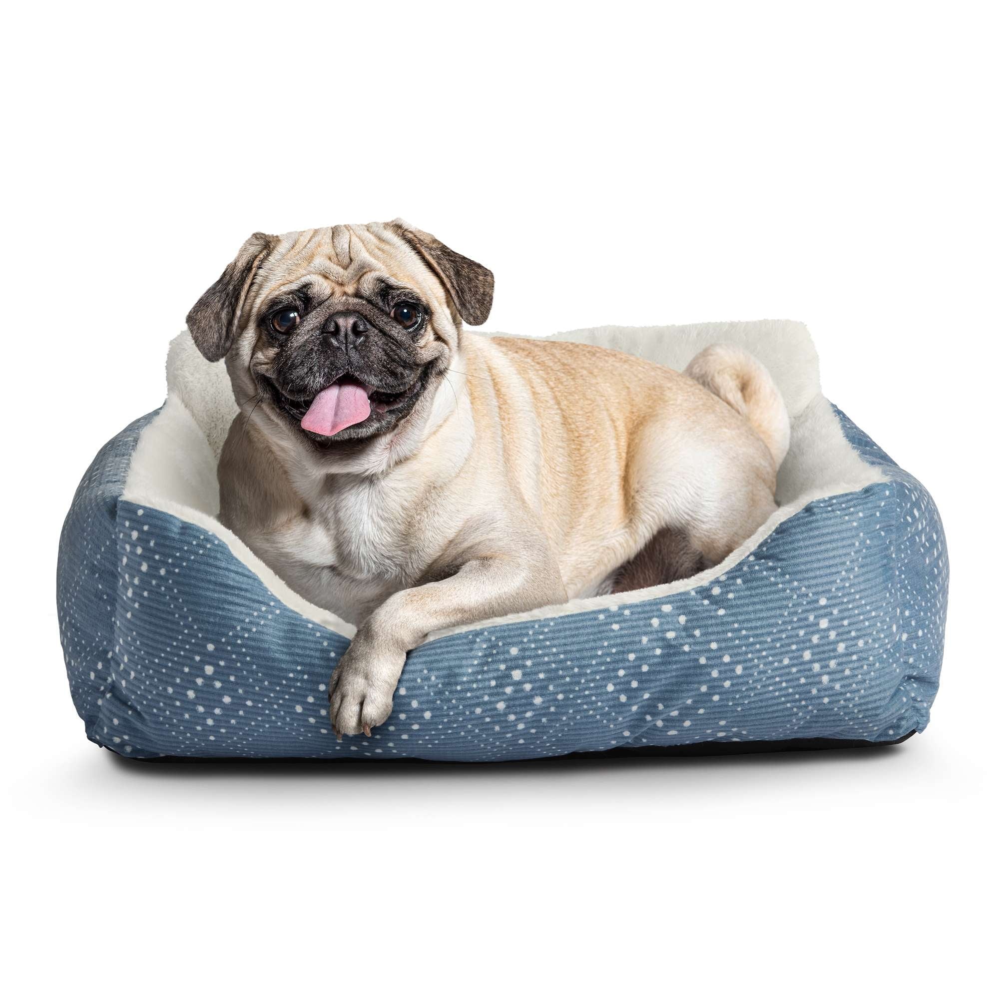 Dog & Cat Bed, Plush Lounger, Portable, Machine Washable, Blue, 21" X 17"