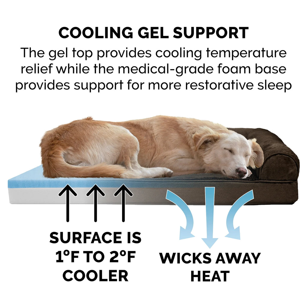 Plush & Suede Cooling Gel Foam Top Sofa Pet Bed for Dogs & Cats - Espresso, Jumbo