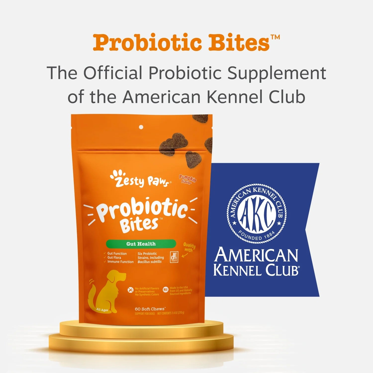 (6 Pack)  Probiotic Bites for Dogs, Pumpkin Flavor, 60 Count
