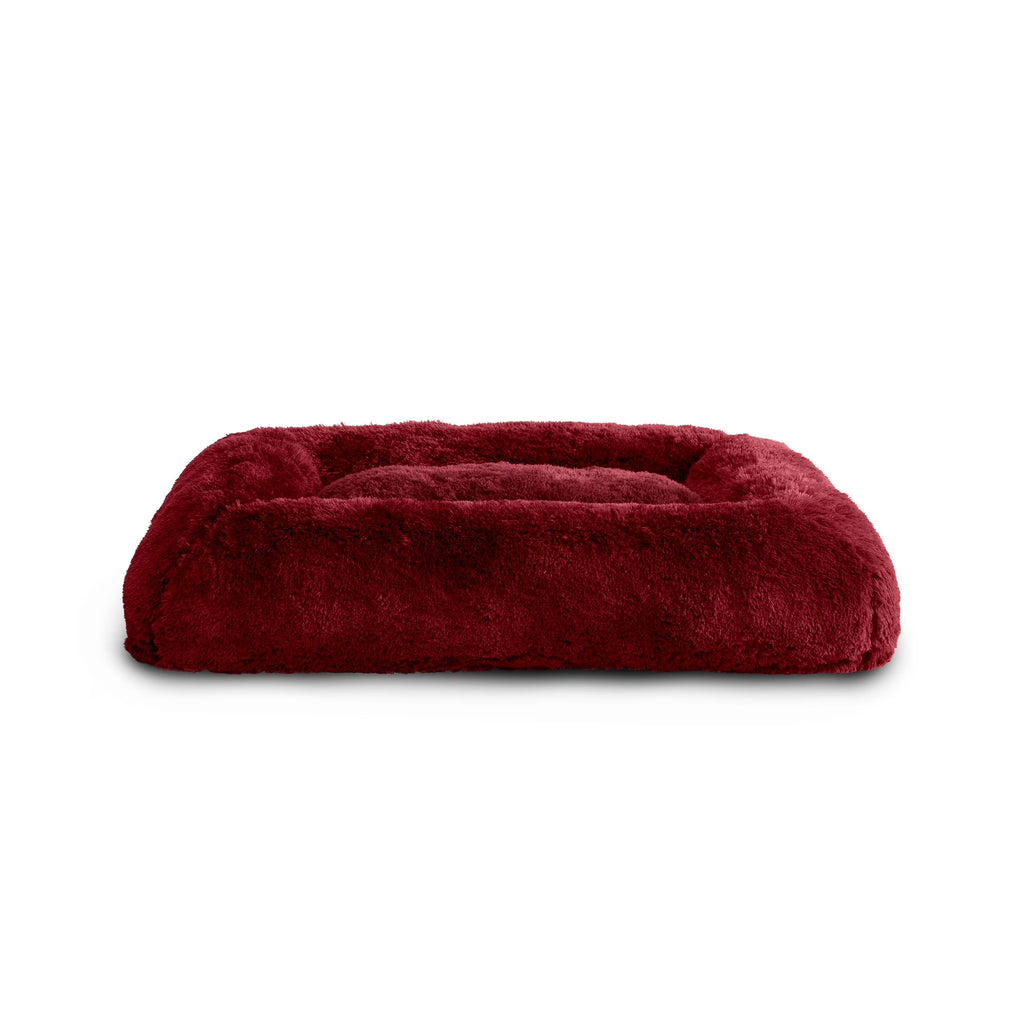 Furry Bolster Large Pet Bed, Red, 36" X 27"
