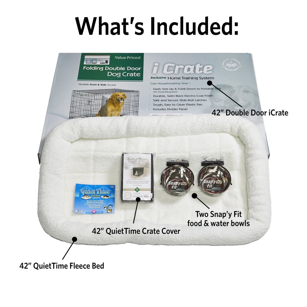 Dog Crate Starter Kit with Bed, Cover & Bowls