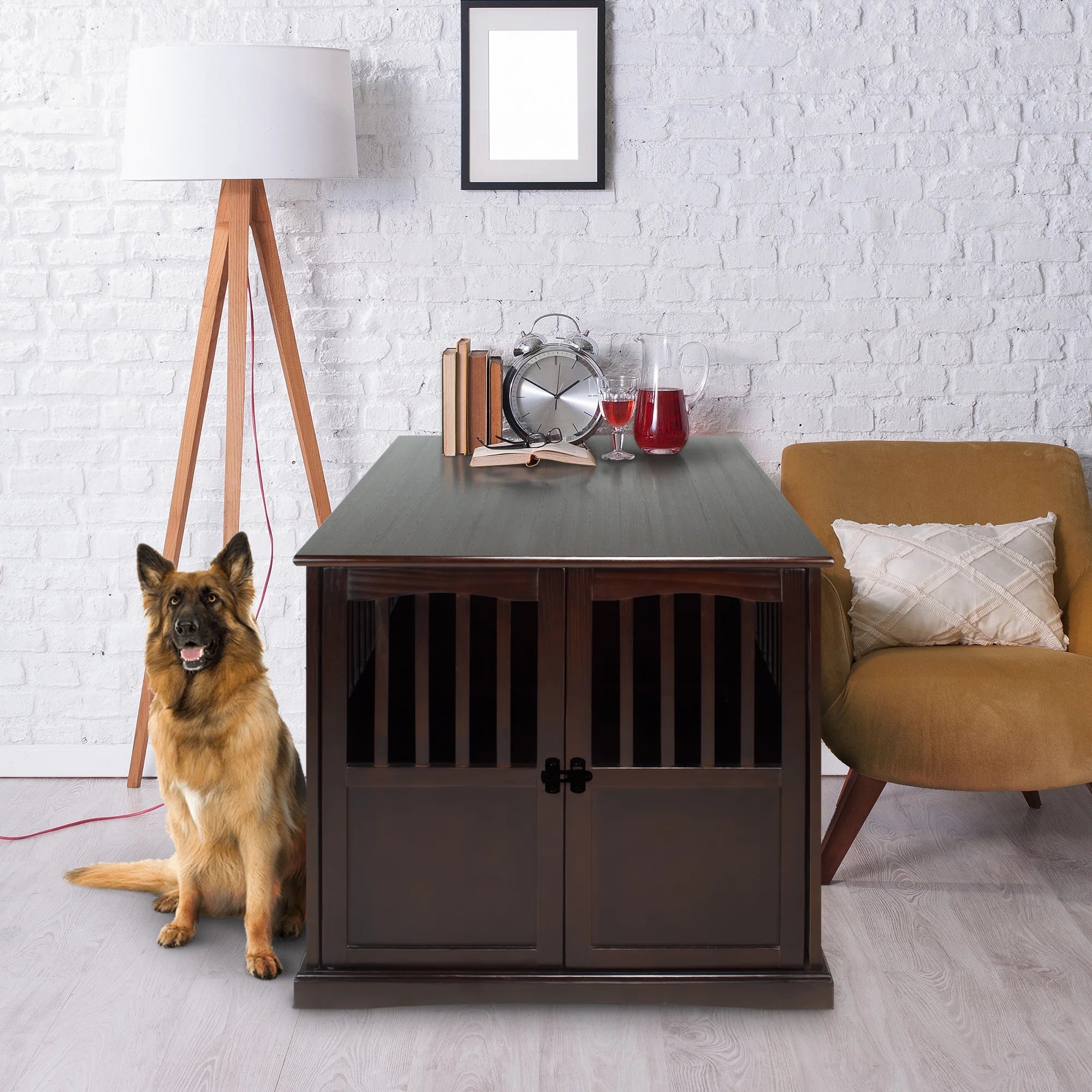 Wooden Extra Large Pet Crate Espresso End Table