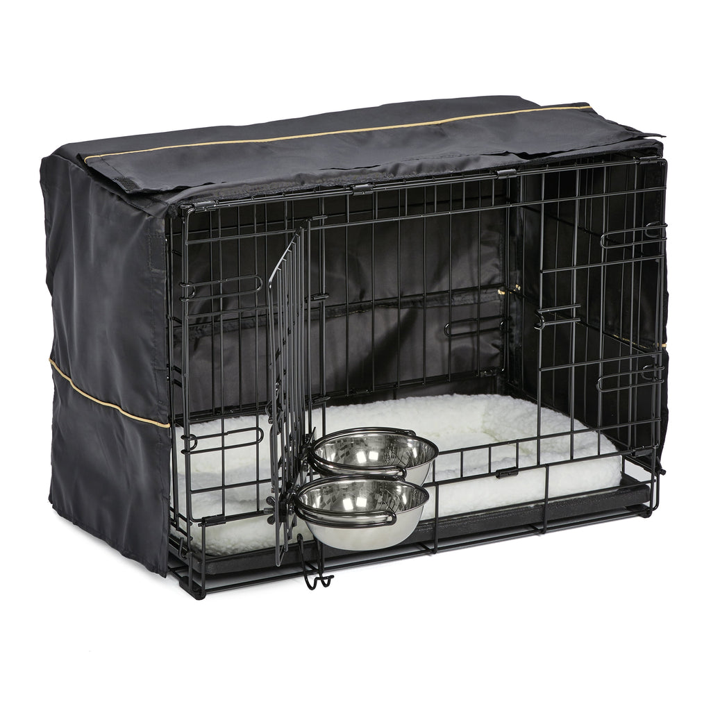 Dog Crate Starter Kit with 22-Inch Double Door Crate, Bed, Cover, and Bowls