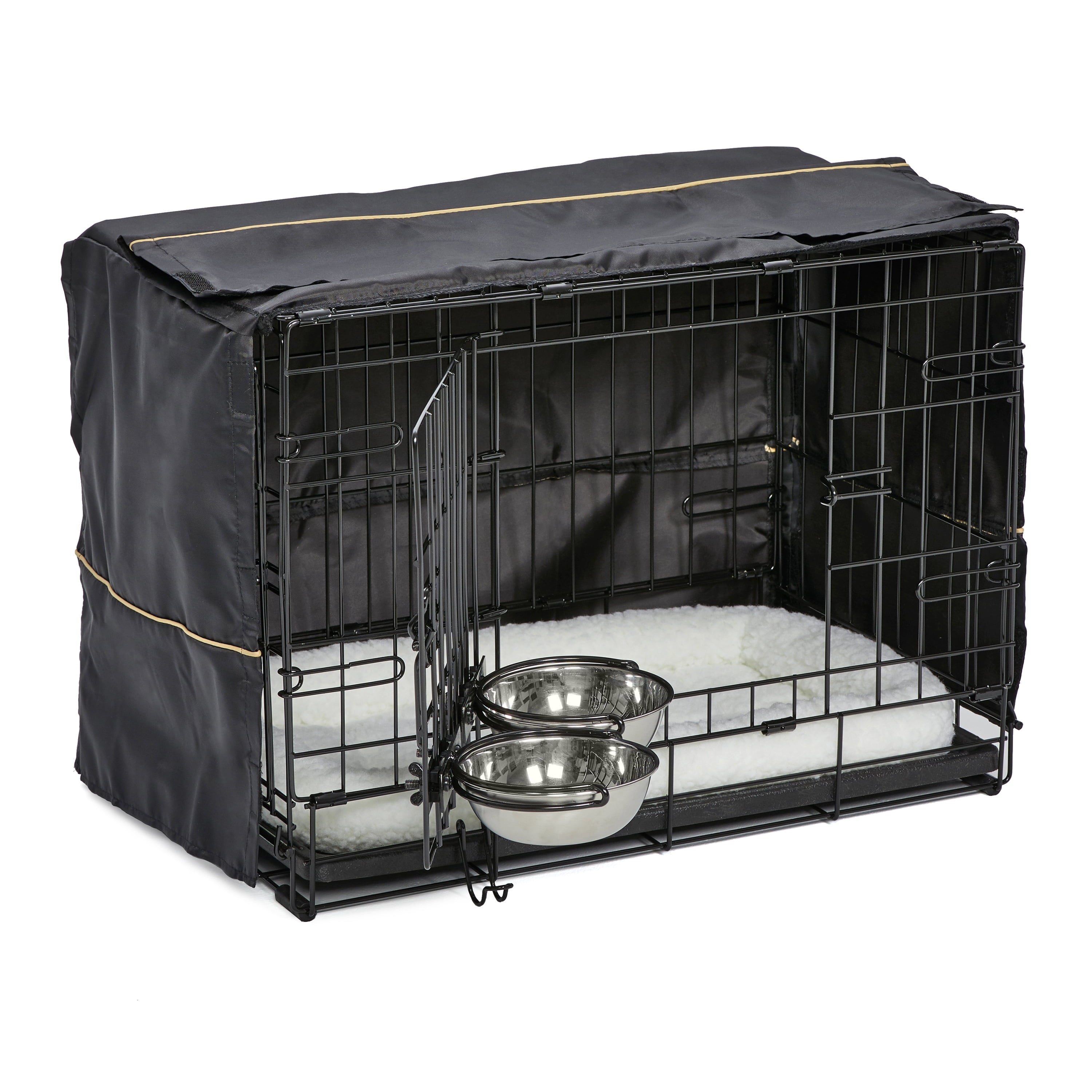 Dog Crate Starter Kit with 22-Inch Double Door Crate, Bed, Cover, and Bowls