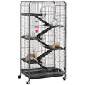 Large 6 Level Rolling Pet Cage with 3 Doors, Pet Bowl, and Water Bottle for Small Animals, Black