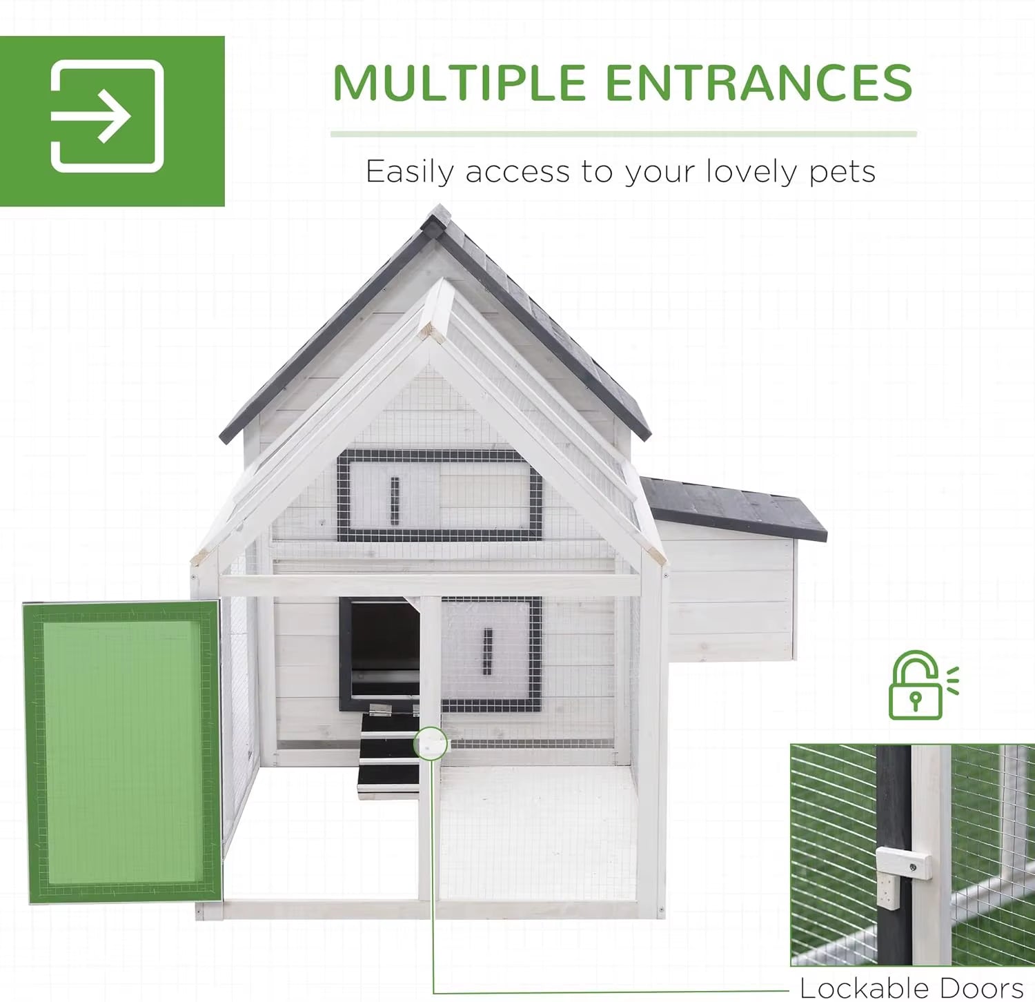 65" Chicken Coop Wooden with Detachable Run, Outdoor Chicken House Poultry Cage Hen with Nesting Box, Removable Tray,