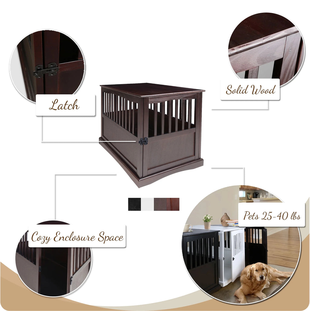 Newport Pet Dog Crate Furniture End Table, Black, 36"