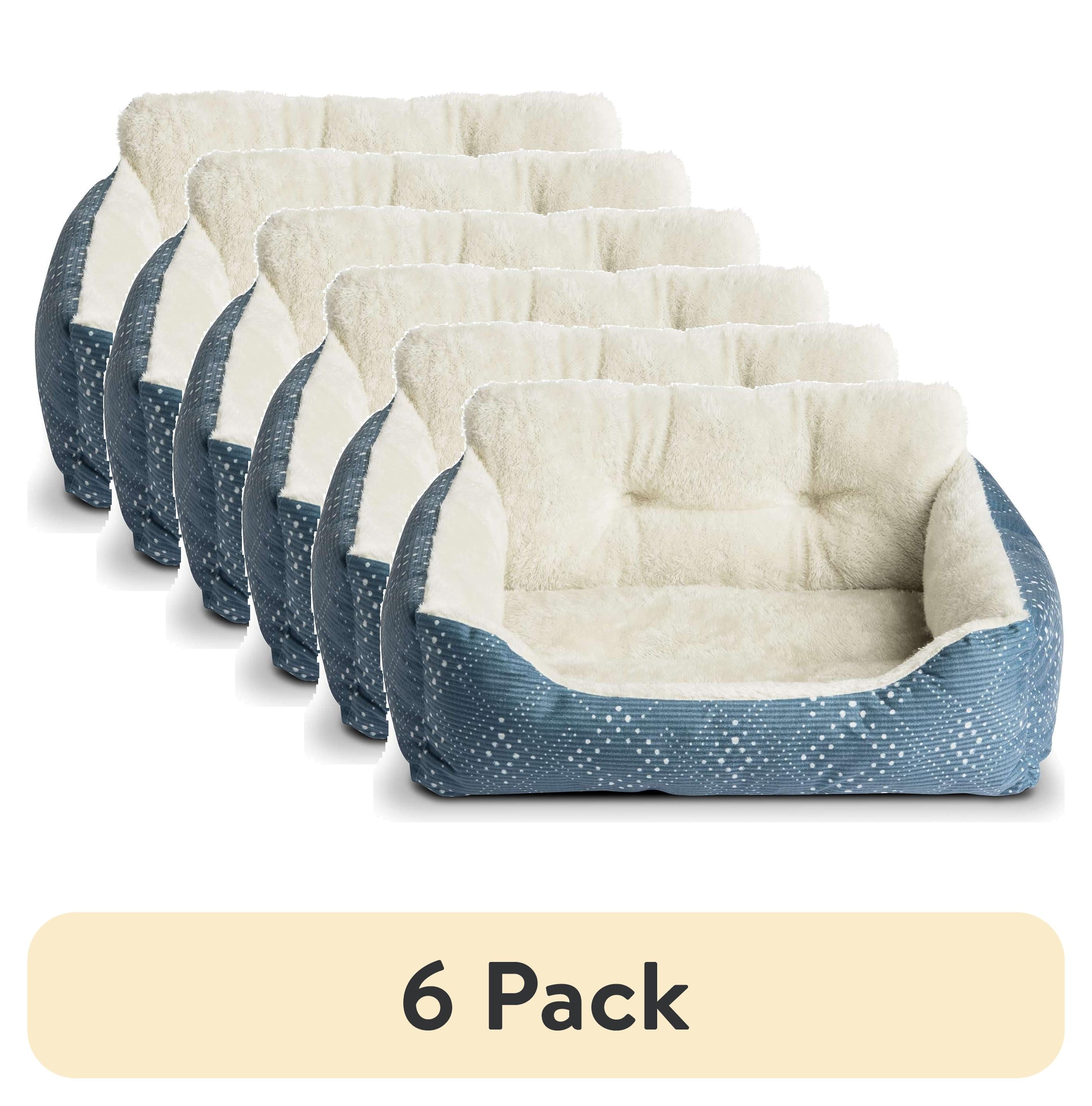 (6 Pack)  Dog & Cat Bed, Plush Lounger, Portable, Machine Washable, Blue, 21" X 17"