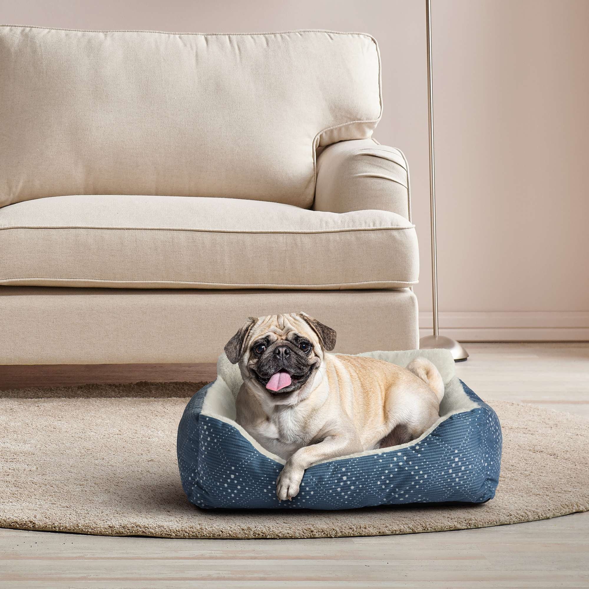 (6 Pack)  Dog & Cat Bed, Plush Lounger, Portable, Machine Washable, Blue, 21" X 17"