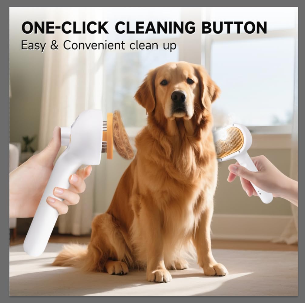 Pet Steam Brush for Dog & Cat–3-in-1 Spray Hair Removal Comb–Steam Brush for Shedding & Grooming–Water Brushes for Long & Short Haired Pets–Spritz Defur Comb–Includes Waterless Shampoo & Eye Wipes