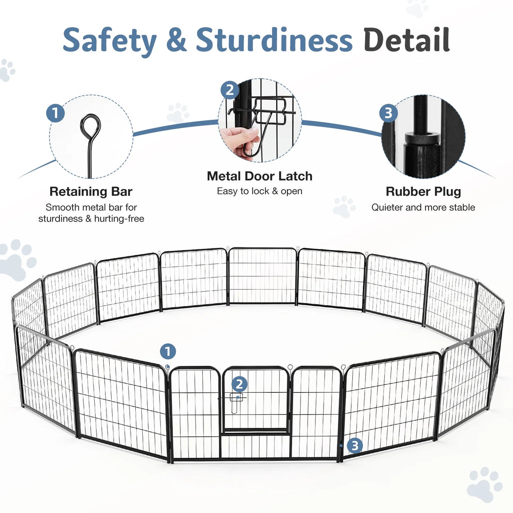 Dog Playpen, 16 Panels 32" Foldable Heavy Duty Metal Puppy Exercise Pen with Doors Indoor Outdoor