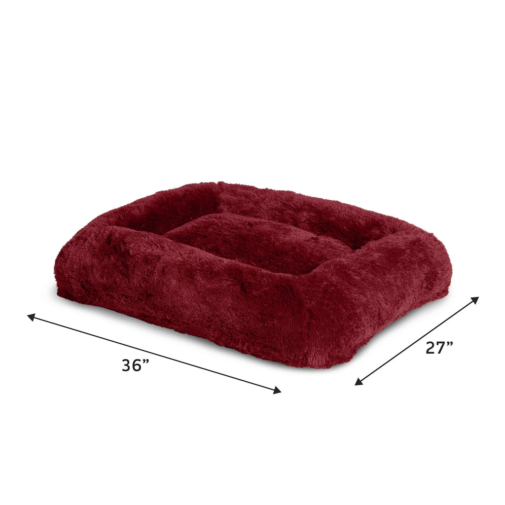 Furry Bolster Large Pet Bed, Red, 36" X 27"