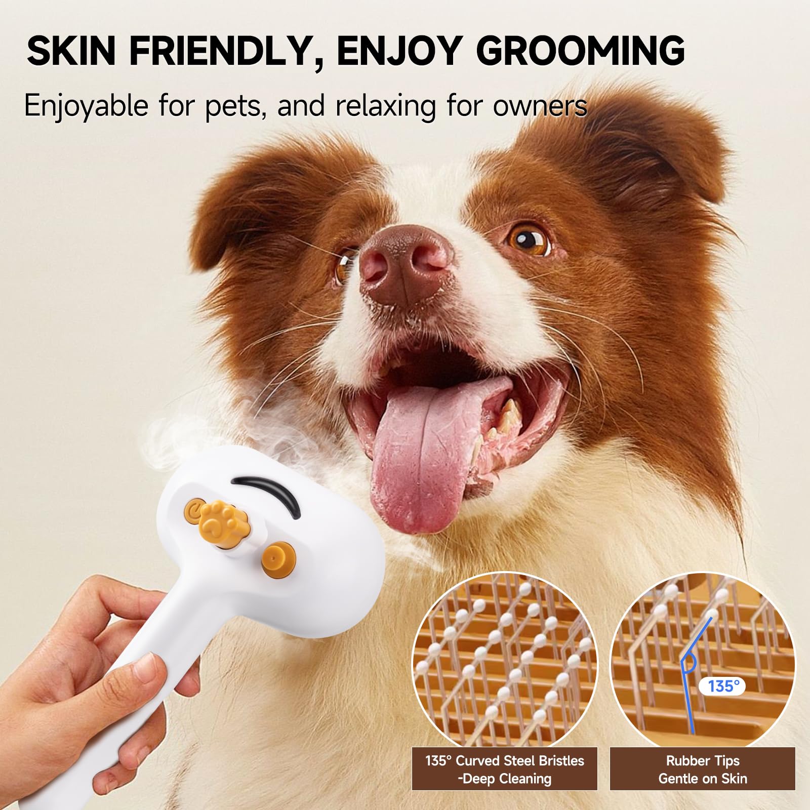 Pet Steam Brush for Dog & Cat–3-in-1 Spray Hair Removal Comb–Steam Brush for Shedding & Grooming–Water Brushes for Long & Short Haired Pets–Spritz Defur Comb–Includes Waterless Shampoo & Eye Wipes