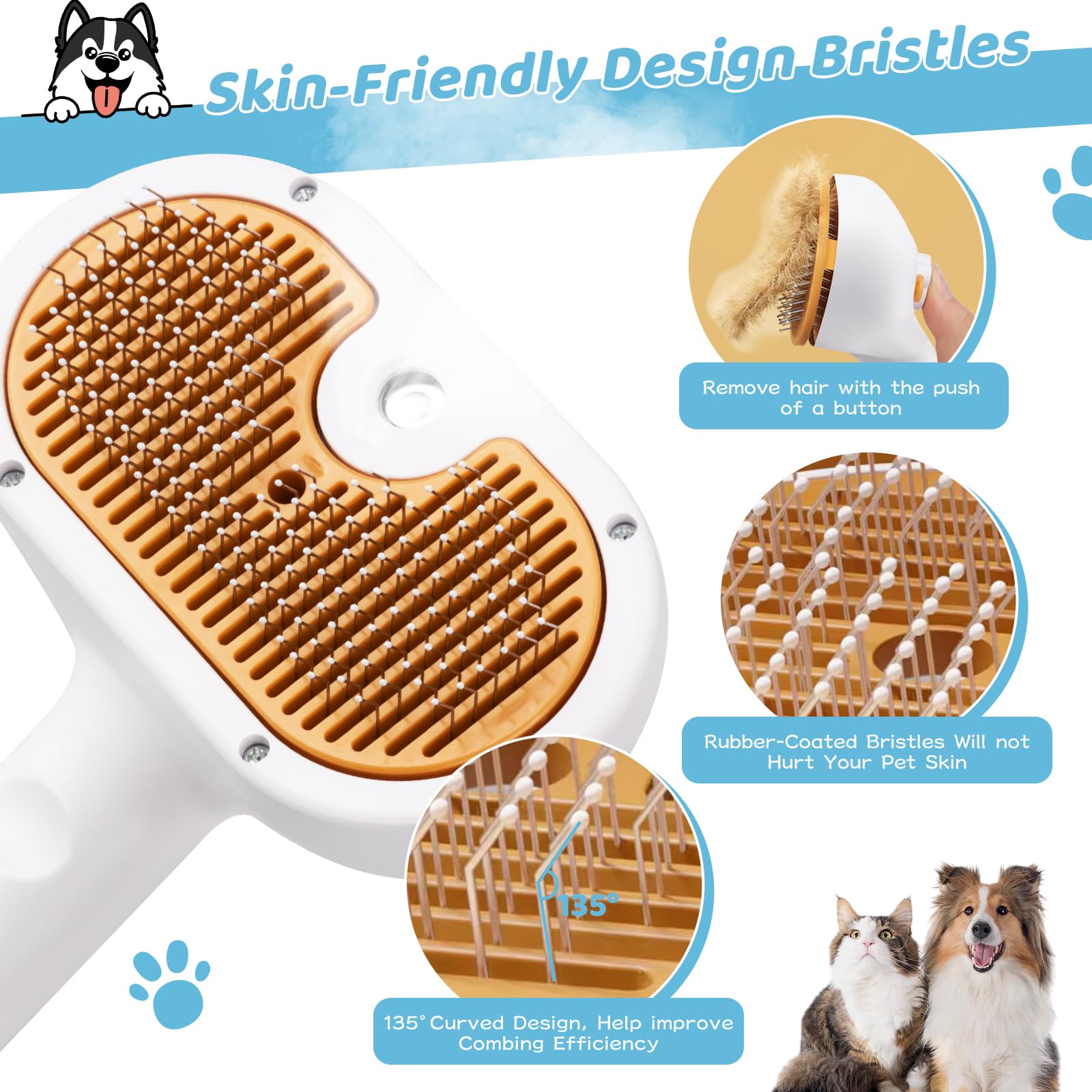 Pet Steam Brush for Dog & Cat–3-in-1 Spray Hair Removal Comb–Steam Brush for Shedding & Grooming–Water Brushes for Long & Short Haired Pets–Spritz Defur Comb–Includes Waterless Shampoo & Eye Wipes