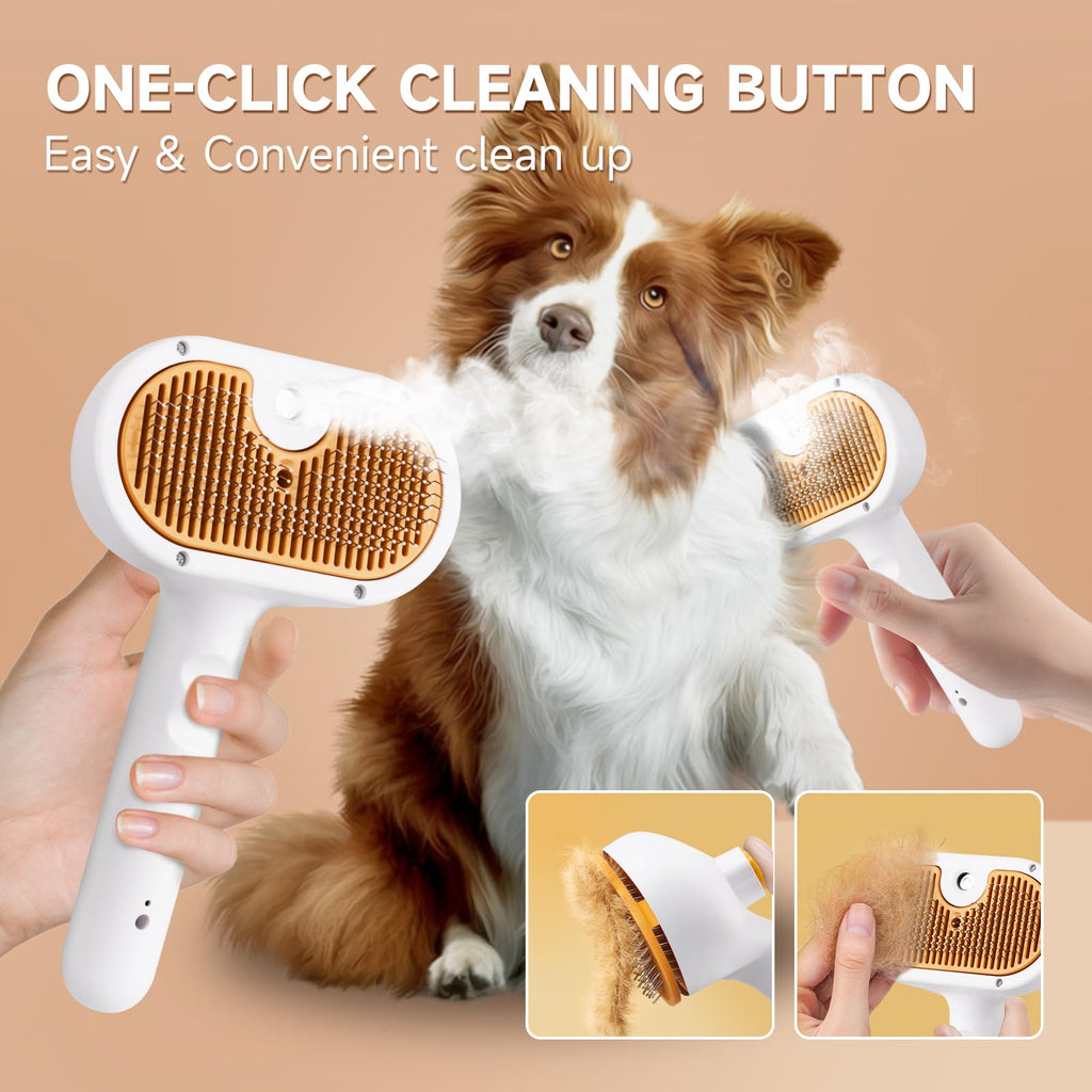 Pet Steam Brush for Dog & Cat–3-in-1 Spray Hair Removal Comb–Steam Brush for Shedding & Grooming–Water Brushes for Long & Short Haired Pets–Spritz Defur Comb–Includes Waterless Shampoo & Eye Wipes