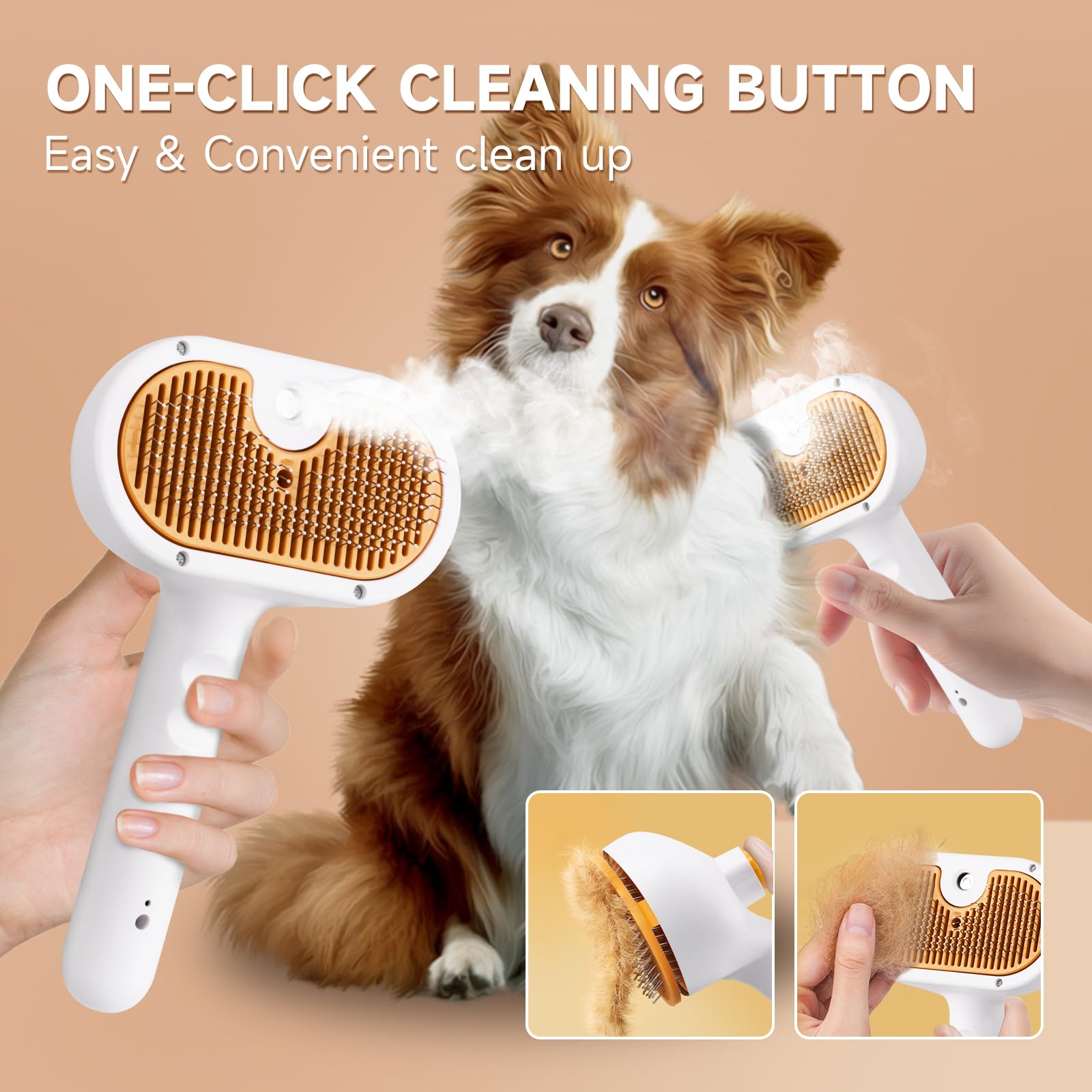 Pet Steam Brush for Dog & Cat–3-in-1 Spray Hair Removal Comb–Steam Brush for Shedding & Grooming–Water Brushes for Long & Short Haired Pets–Spritz Defur Comb–Includes Waterless Shampoo & Eye Wipes