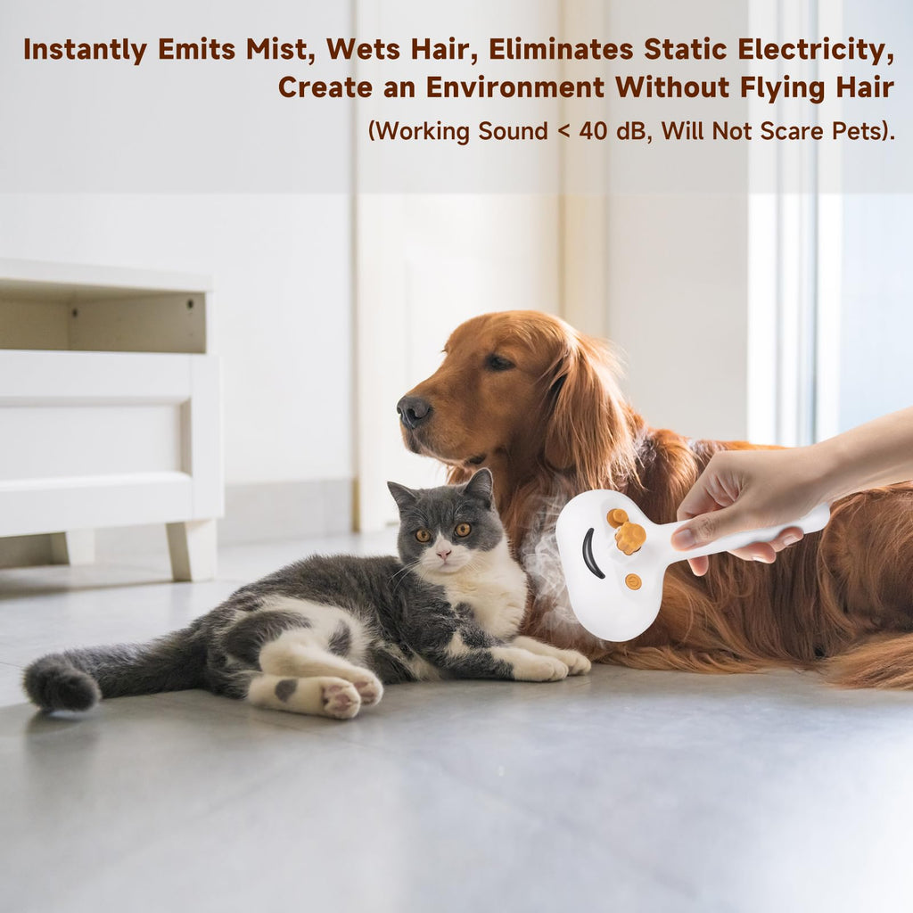 Pet Steam Brush for Dog & Cat–3-in-1 Spray Hair Removal Comb–Steam Brush for Shedding & Grooming–Water Brushes for Long & Short Haired Pets–Spritz Defur Comb–Includes Waterless Shampoo & Eye Wipes