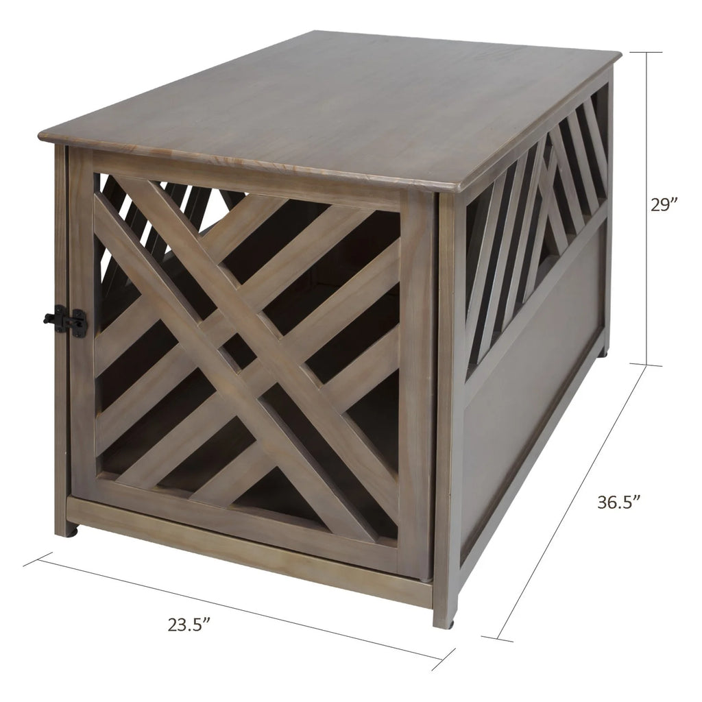 Modern Lattice Wooden Pet Crate End Table