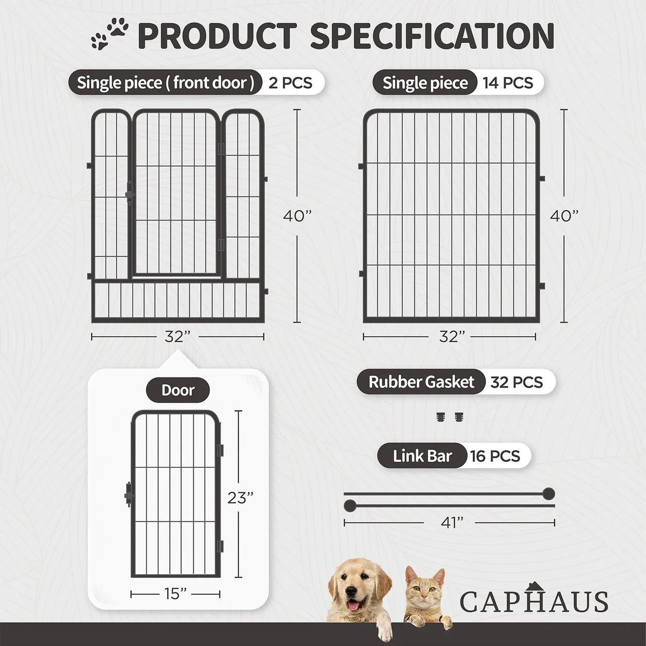 24/32/40 Inch Height Bold Metal Foldable Heavy-Duty Pet Playpen with Door, Available in 8/16/24/32 Panels, Indoor/Outdoor Portable Kennel, Dog/Animals Exercise Fence Cage for Yard, RV, Camping