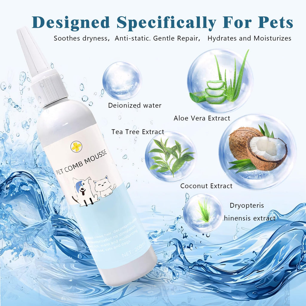Pet Steam Brush for Dog & Cat–3-in-1 Spray Hair Removal Comb–Steam Brush for Shedding & Grooming–Water Brushes for Long & Short Haired Pets–Spritz Defur Comb–Includes Waterless Shampoo & Eye Wipes