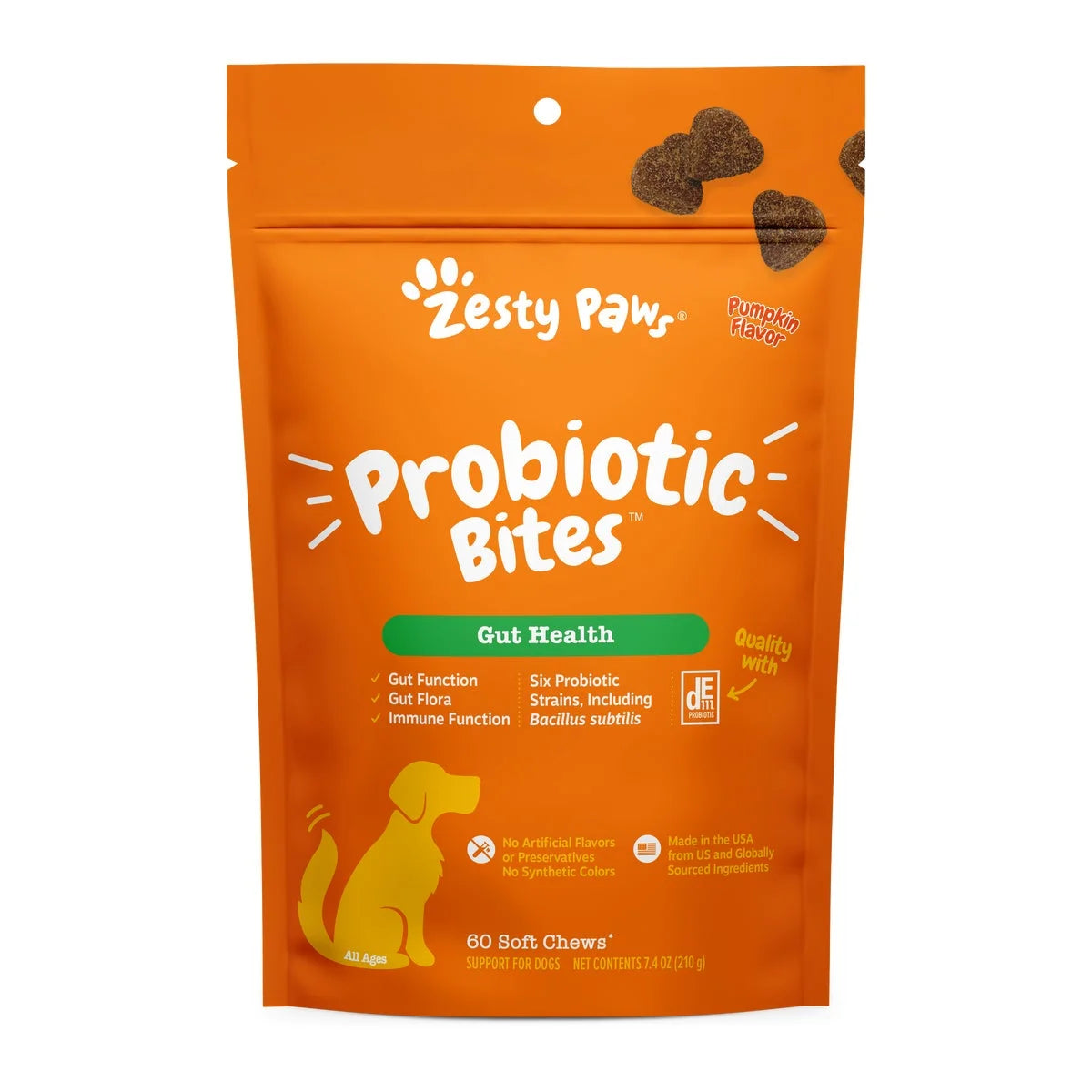 (6 Pack)  Probiotic Bites for Dogs, Pumpkin Flavor, 60 Count