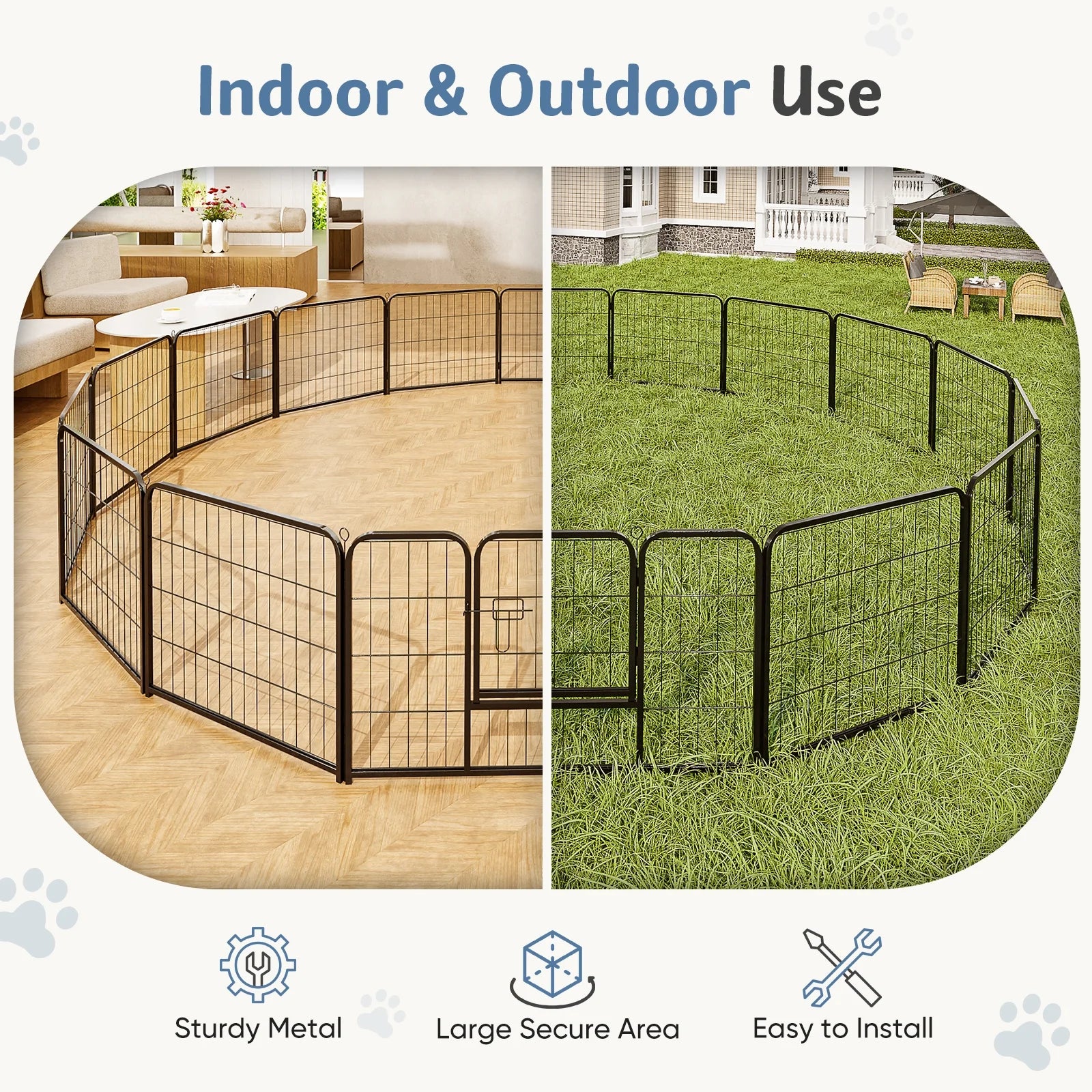 Dog Playpen, 16 Panels 32" Foldable Heavy Duty Metal Puppy Exercise Pen with Doors Indoor Outdoor