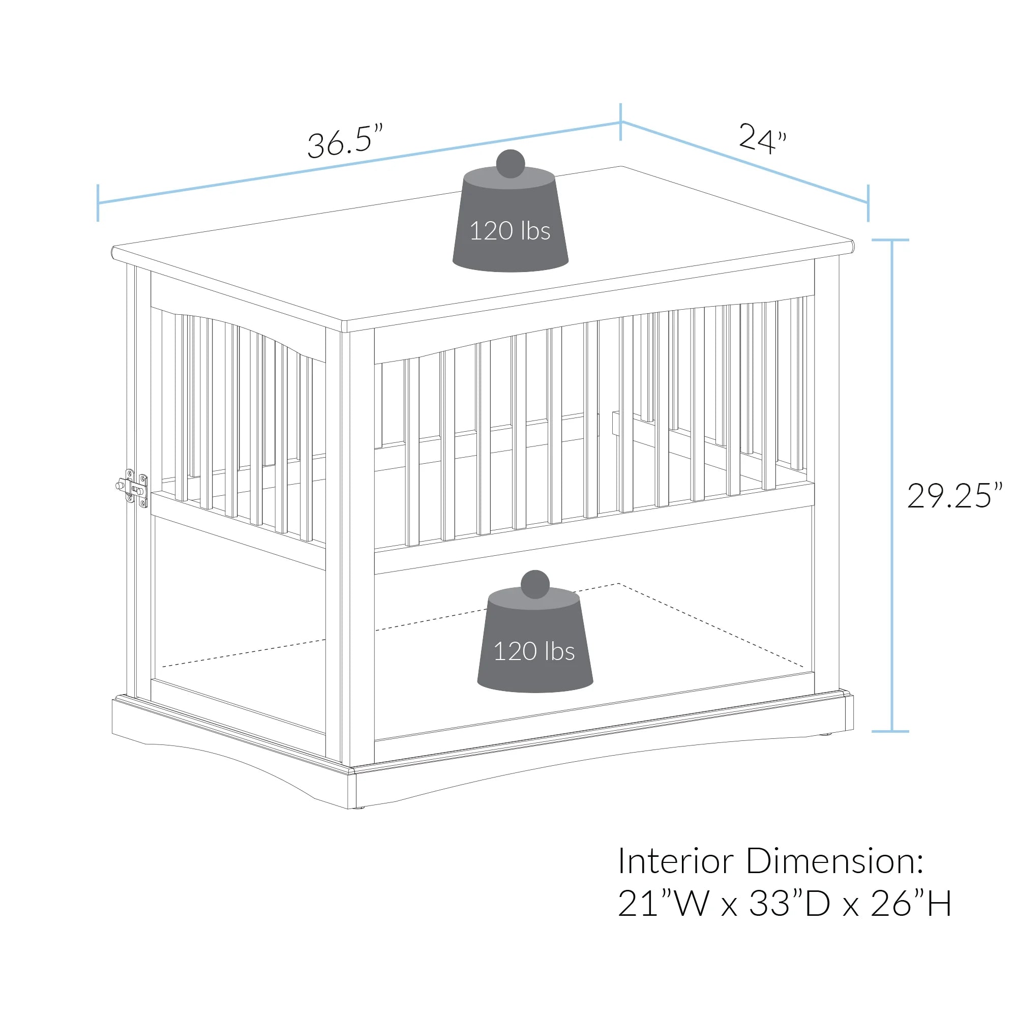 Newport Pet Dog Crate Furniture End Table, Black, 36"