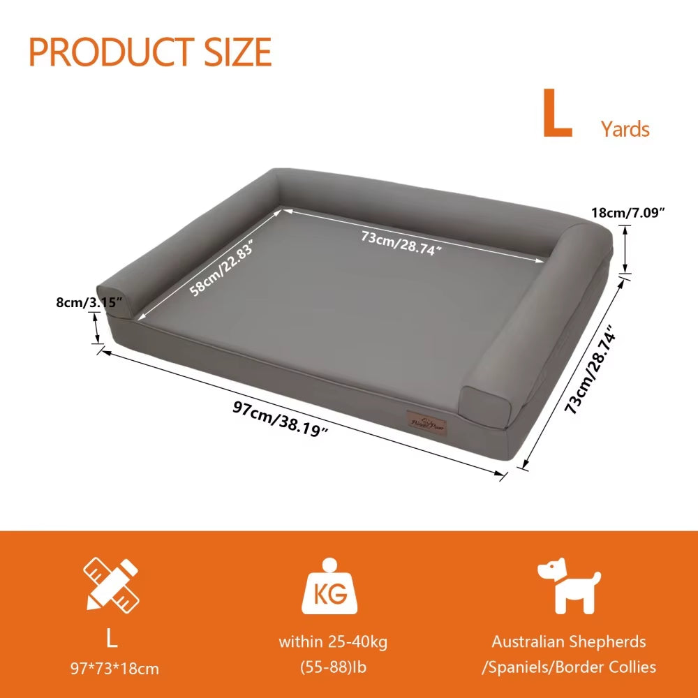 M-XXL Orthopedic Dog Bed Bolster Microfiber Leather Pet Dog Sofa Waterproof Couch Calming Bed with Removable Cover Easy Clean