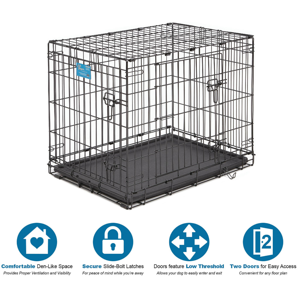 Medium Dog Crate Newly Enhanced Lifestages 30' Double Door Folding Metal Dog Crate with Divider Panel, Floor Protecting Feet & Dog Pan, 1630DD, 30.6L X 19.3W X 21.4H Inches