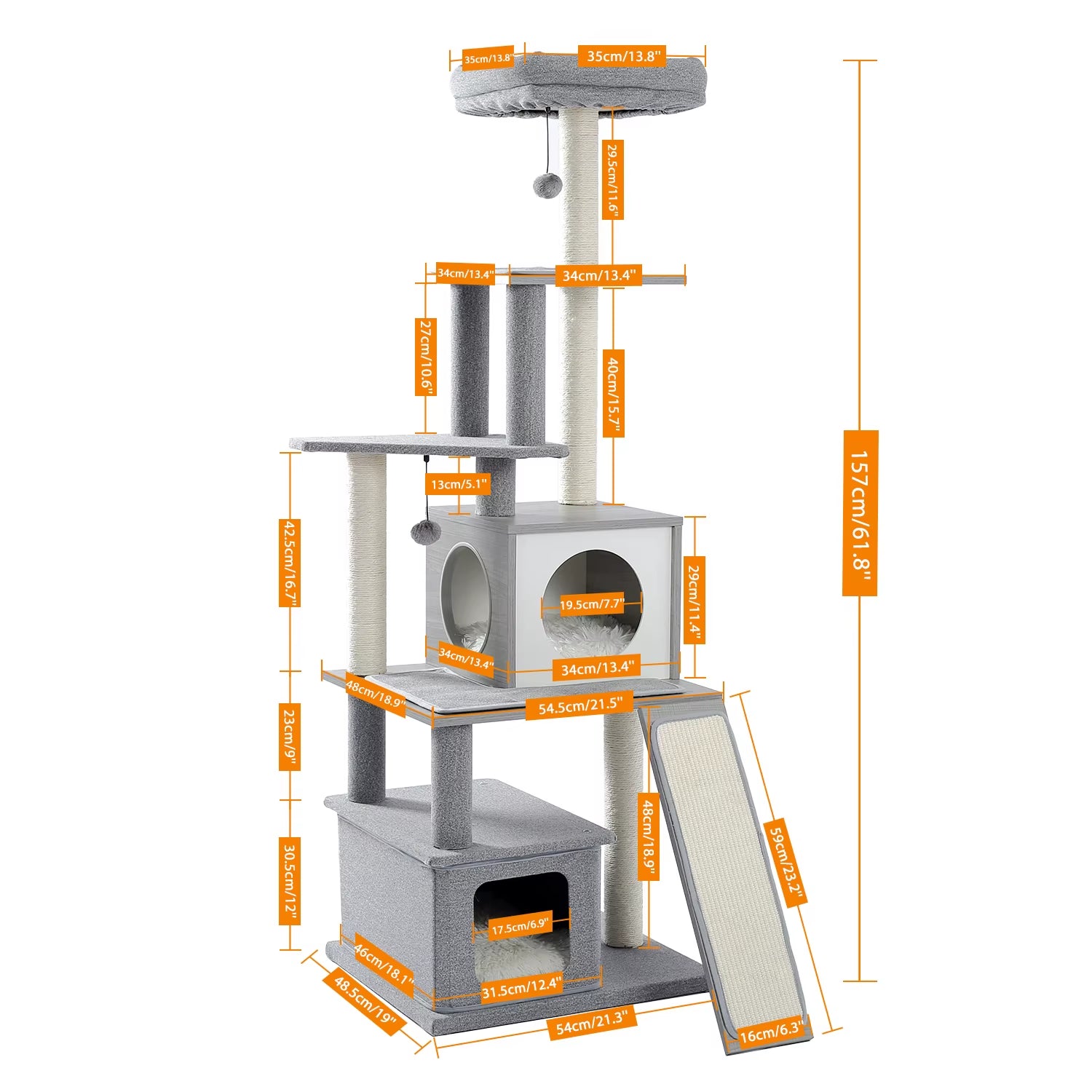 Cat Tree House Condo Cat’S Activity Center with Double Condo Indoor Soft Perch Fully Wrapped Scratching Sisal Post Rascador Gato