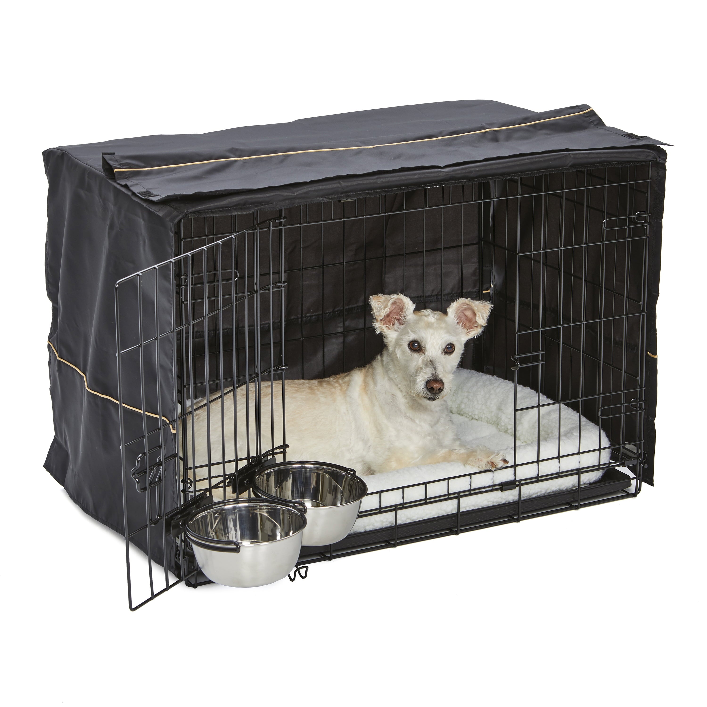 Medium Dog Crate Starter Kit with Double Door Icrate, Pet Bed, Cover & Bowls