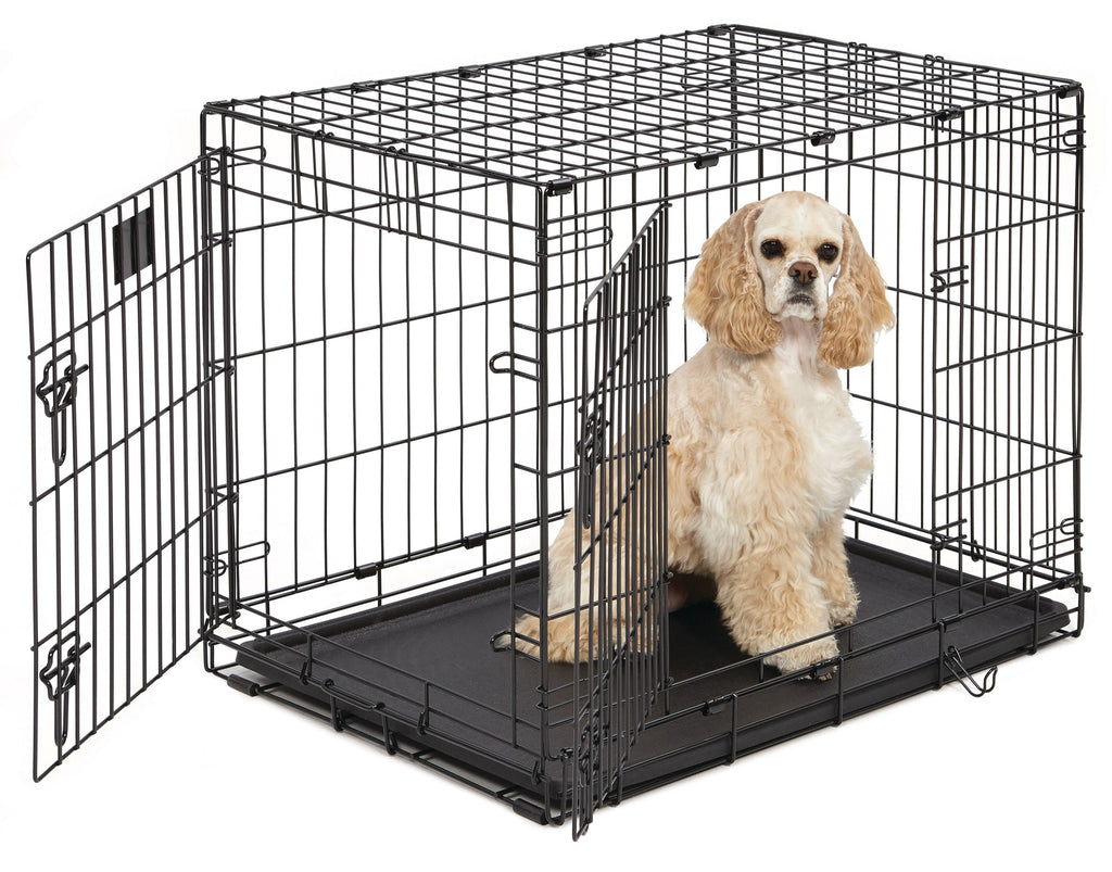 Medium Dog Crate Newly Enhanced Lifestages 30' Double Door Folding Metal Dog Crate with Divider Panel, Floor Protecting Feet & Dog Pan, 1630DD, 30.6L X 19.3W X 21.4H Inches