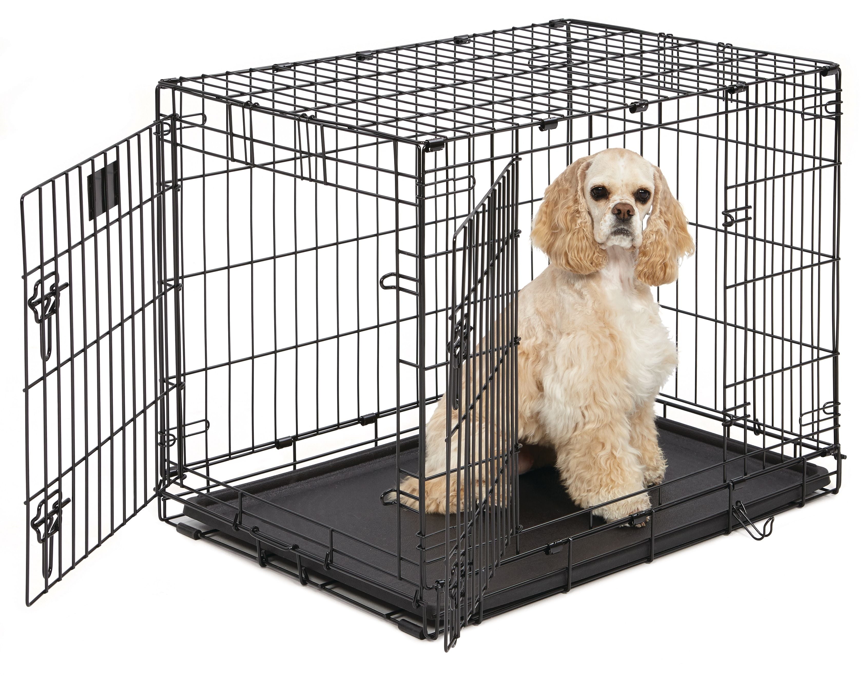 Medium Dog Crate Newly Enhanced Lifestages 30' Double Door Folding Metal Dog Crate with Divider Panel, Floor Protecting Feet & Dog Pan, 1630DD, 30.6L X 19.3W X 21.4H Inches