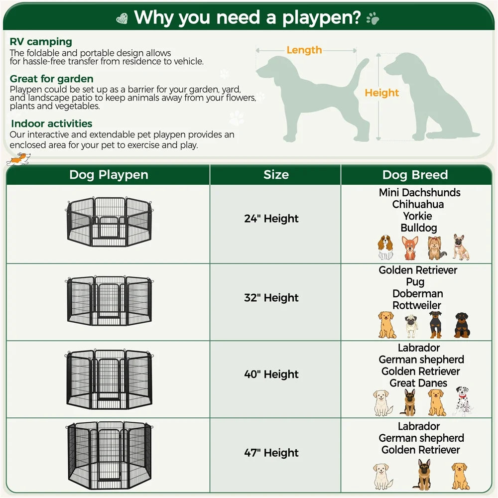 47.2″ Tall 8 Panels Metal Pet Playpen for Exercise Outdoor Indoor Fence, Black