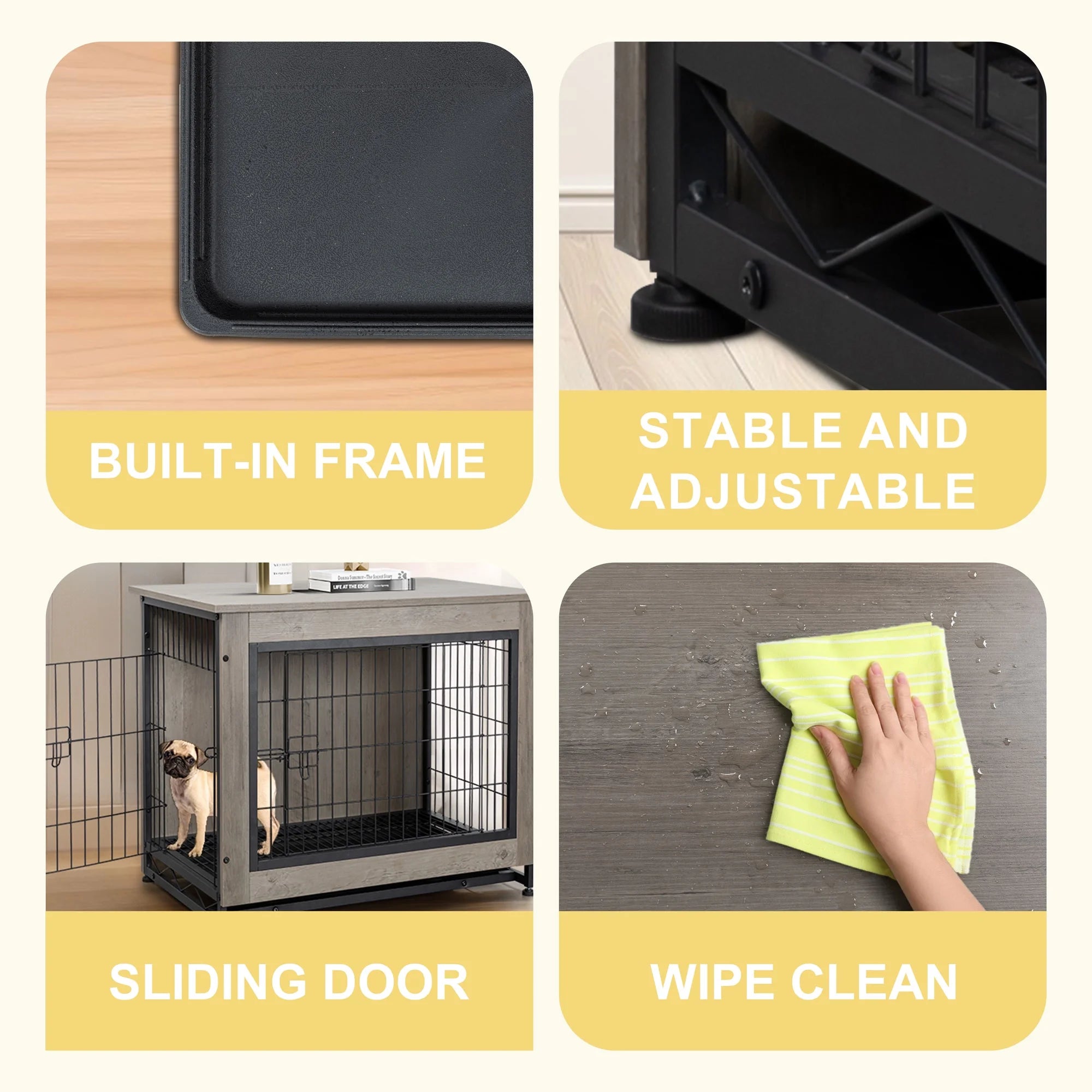 Wooden Dog Crate Furniture,Double-Doors Kennel Indoor with Divider and Removable Tray,End Table Dog Crate for Decoration 27.2"L X 20.1"W X 23.6"H，Grey