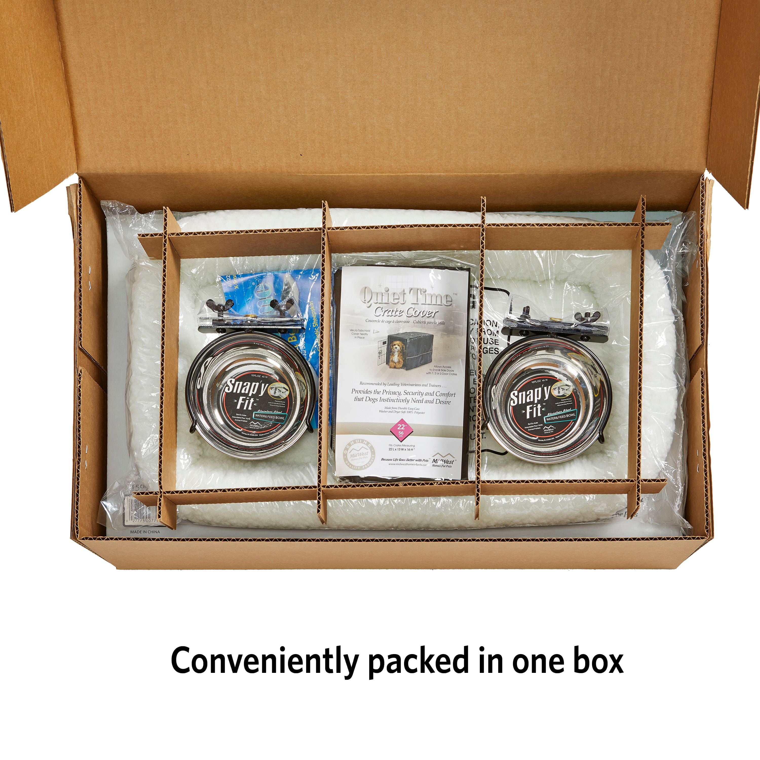 Dog Crate Starter Kit with 22-Inch Double Door Crate, Bed, Cover, and Bowls