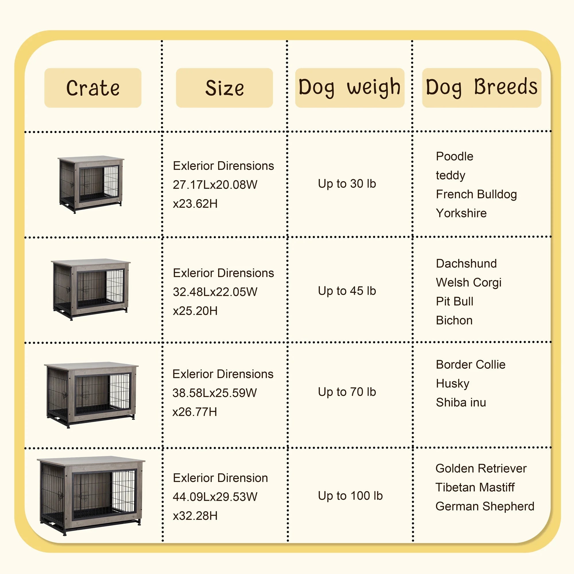 Wooden Dog Crate Furniture,Double-Doors Kennel Indoor with Divider and Removable Tray,End Table Dog Crate for Decoration 27.2"L X 20.1"W X 23.6"H，Grey