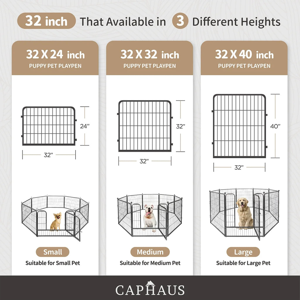 24/32/40 Inch Height Bold Metal Foldable Heavy-Duty Pet Playpen with Door, Available in 8/16/24/32 Panels, Indoor/Outdoor Portable Kennel, Dog/Animals Exercise Fence Cage for Yard, RV, Camping