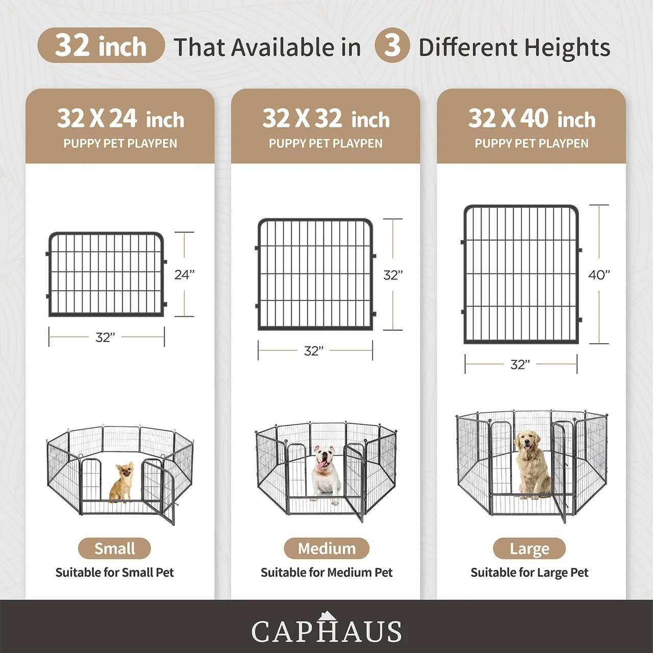 24/32/40 Inch Height Bold Metal Foldable Heavy-Duty Pet Playpen with Door, Available in 8/16/24/32 Panels, Indoor/Outdoor Portable Kennel, Dog/Animals Exercise Fence Cage for Yard, RV, Camping